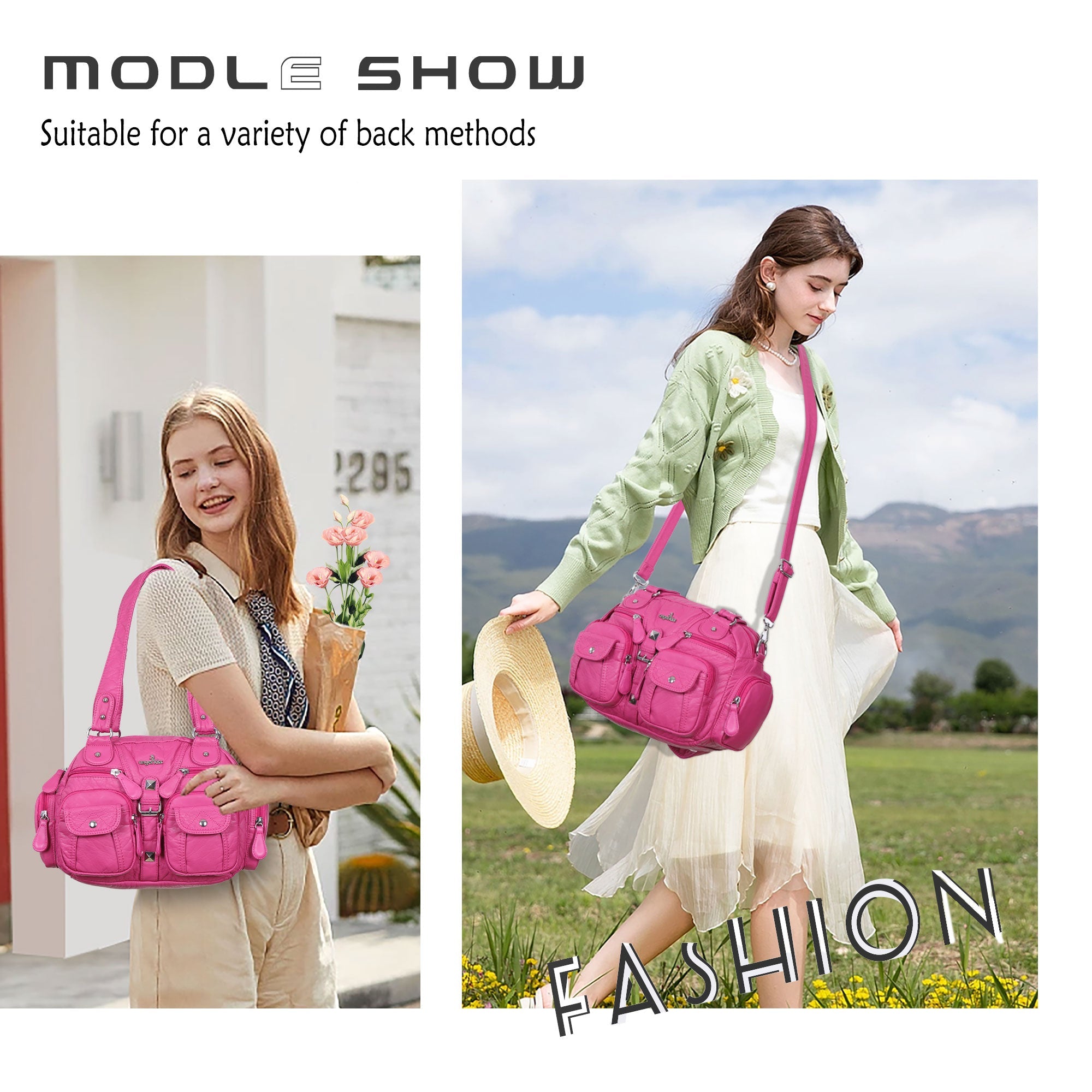 Studded Multi-Pocket Shoulder Bag with Buckle Accents