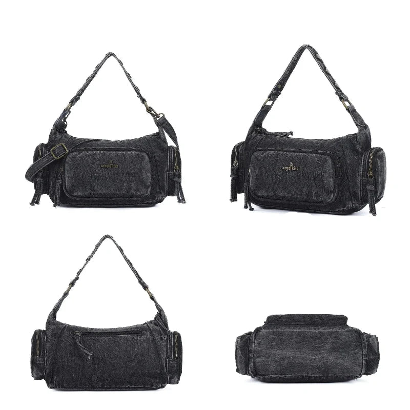 Vintage Washed Multi-Zip Women’s Shoulder Bag