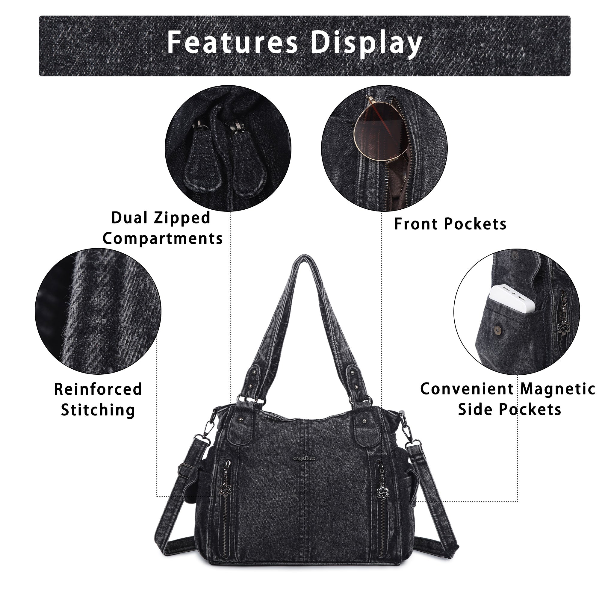 Multi-Zip Wide-Body Shoulder Bag with Adjustable Strap