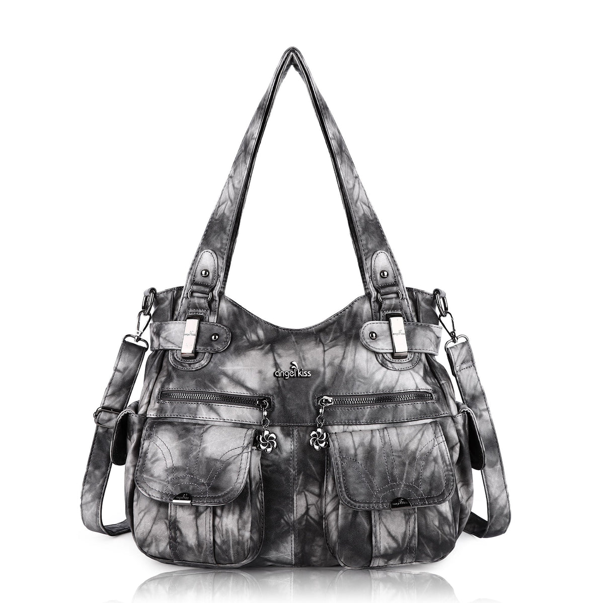 Tie-Dye Washed Vegan Leather Multi-Pocket Hobo Bag