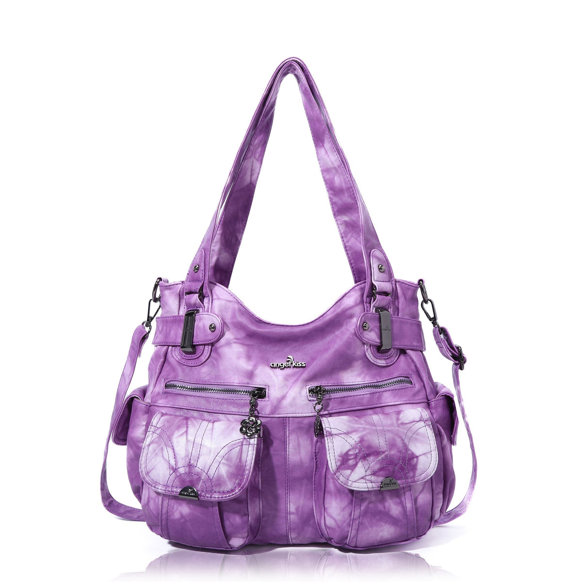 Tie-Dye Washed Vegan Leather Multi-Pocket Hobo Bag