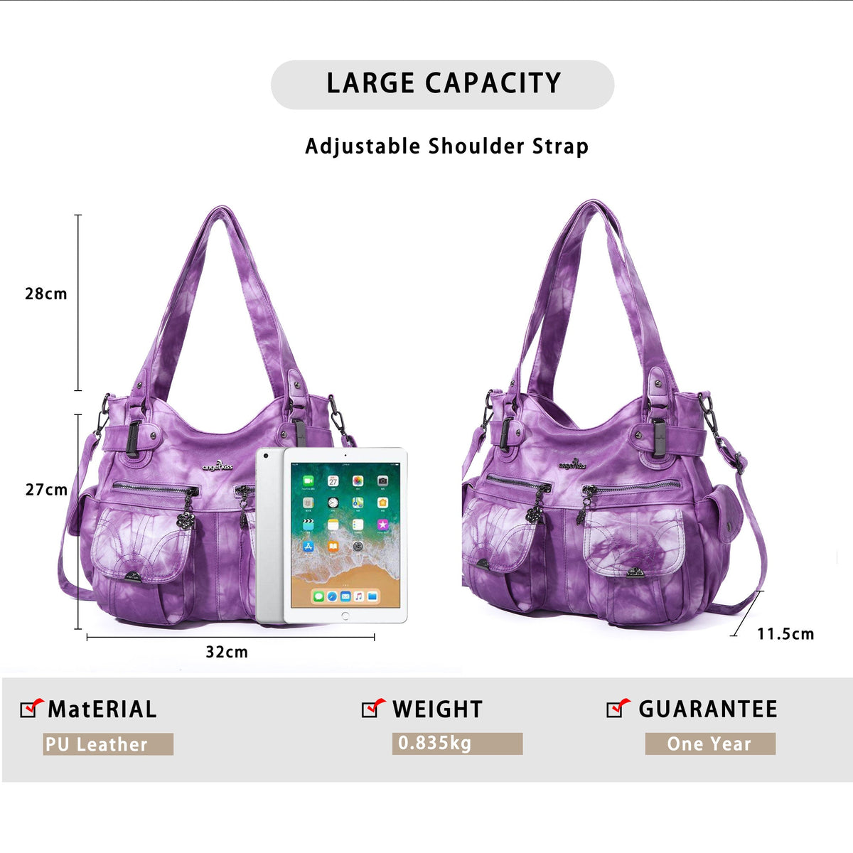 Tie-Dye Washed Vegan Leather Multi-Pocket Hobo Bag