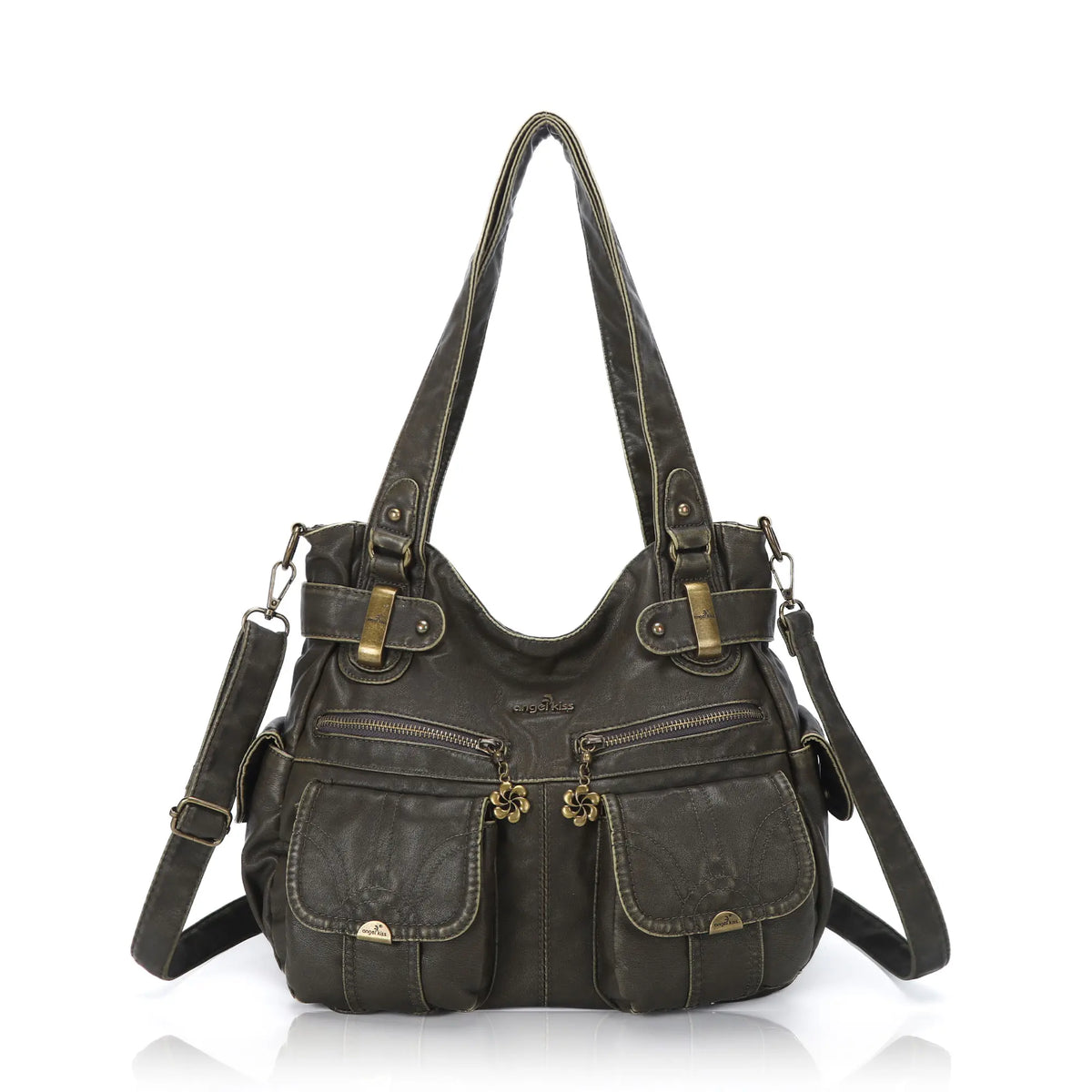 Textured Multi-Pocket Shoulder Bag