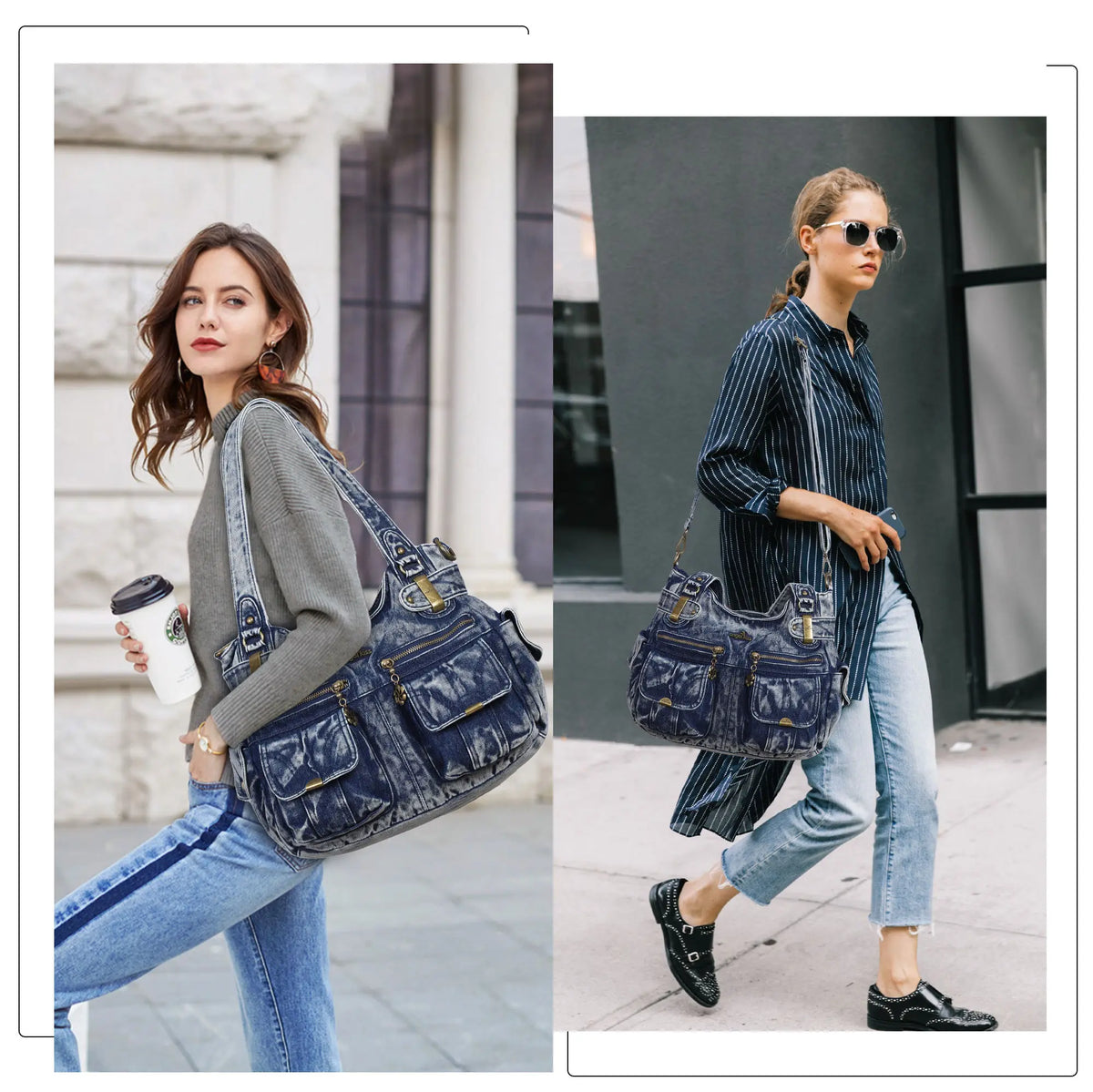 Textured Multi-Pocket Shoulder Bag