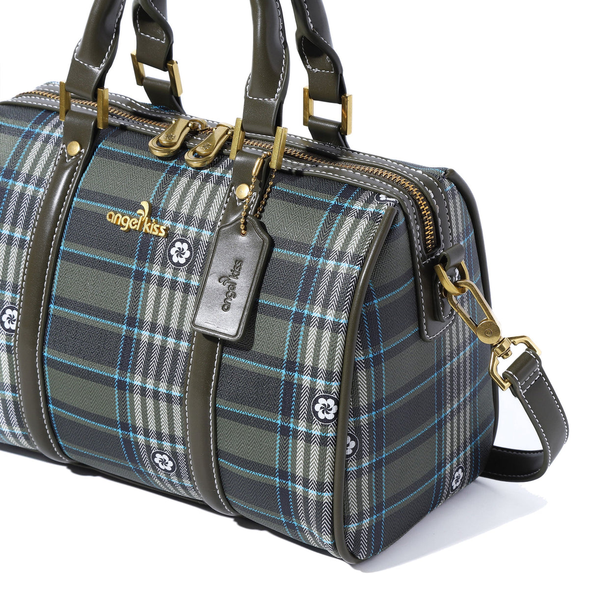 Plaid Medium Boston Satchel Crossbody Bag with Top Handles