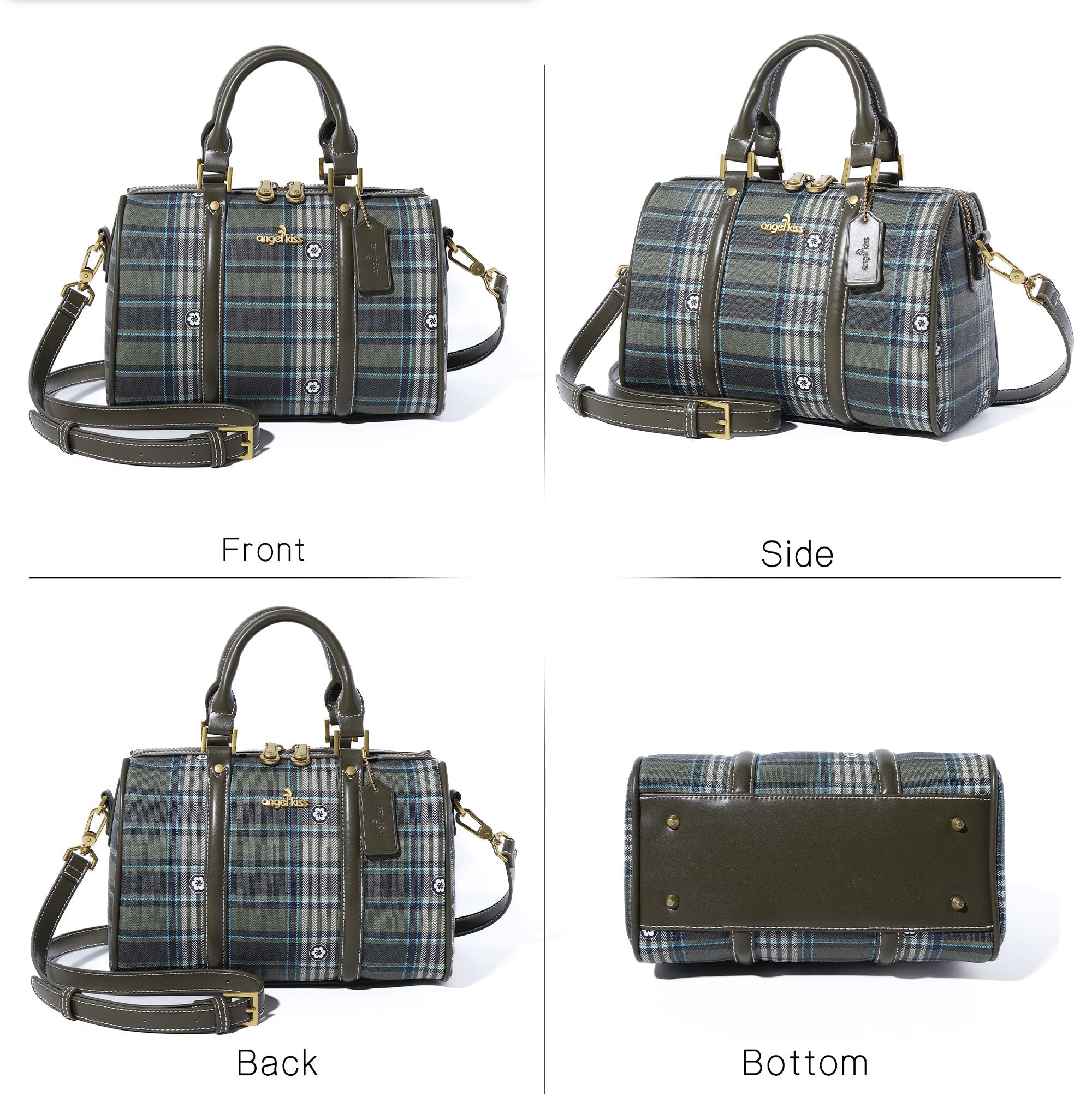 Plaid Medium Boston Satchel Crossbody Bag with Top Handles