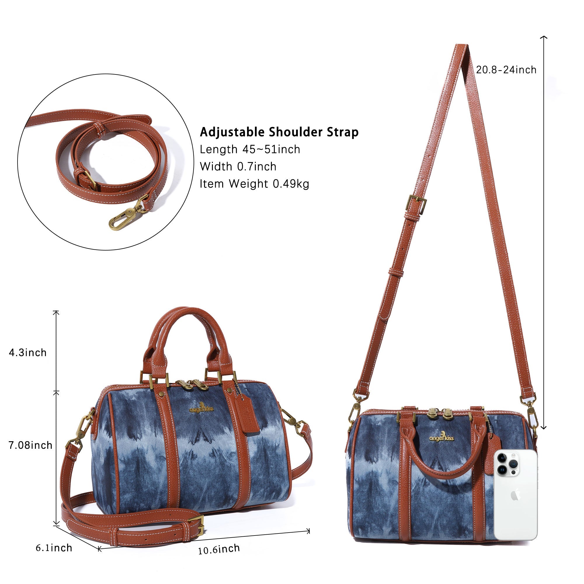 Plaid Medium Boston Satchel Crossbody Bag with Top Handles