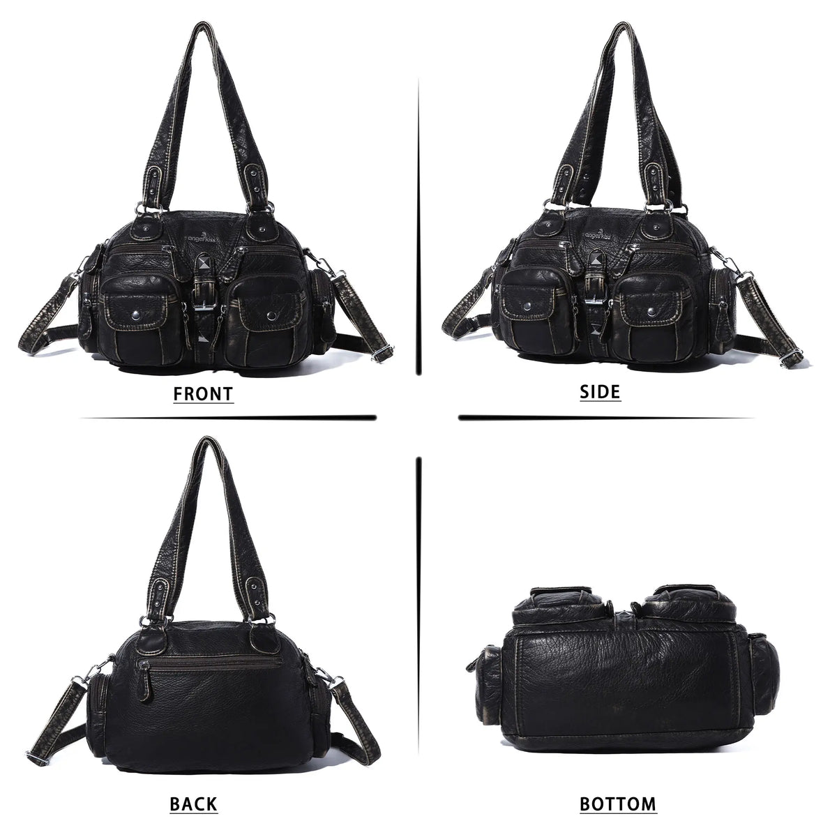 Layered Multi-Pocket Shoulder Bag with Buckle Details