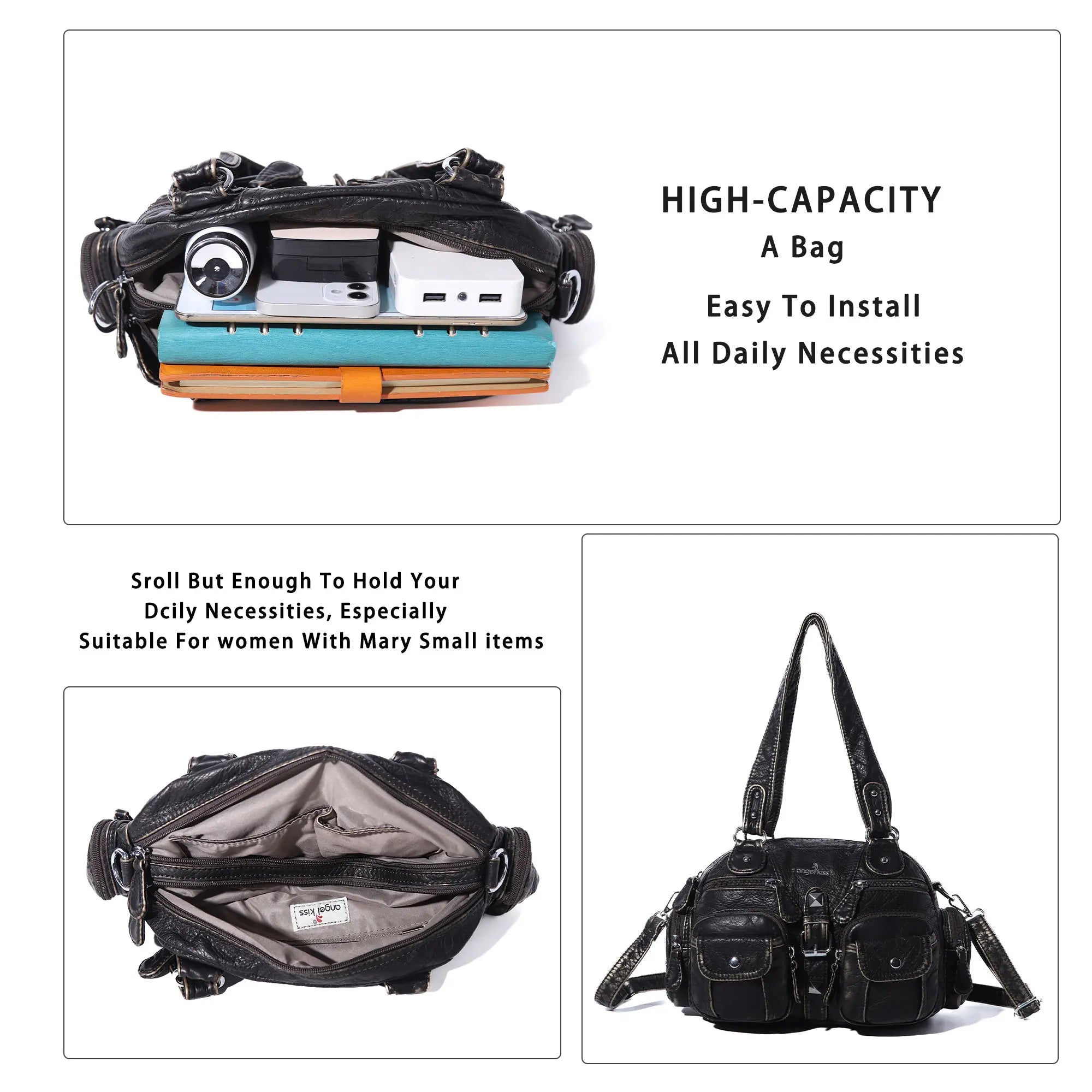 Layered Multi-Pocket Shoulder Bag with Buckle Details