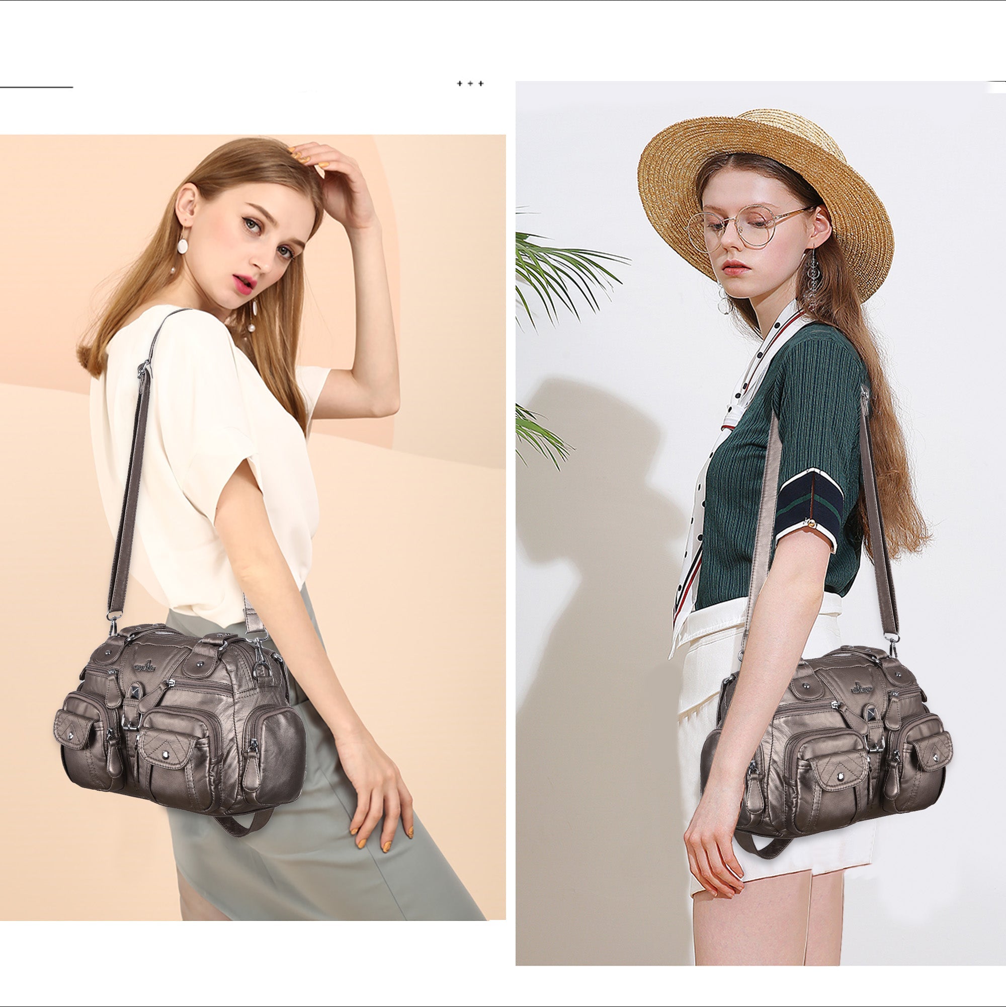 Soft Multi-Pocket Shoulder Bag with Adjustable Strap
