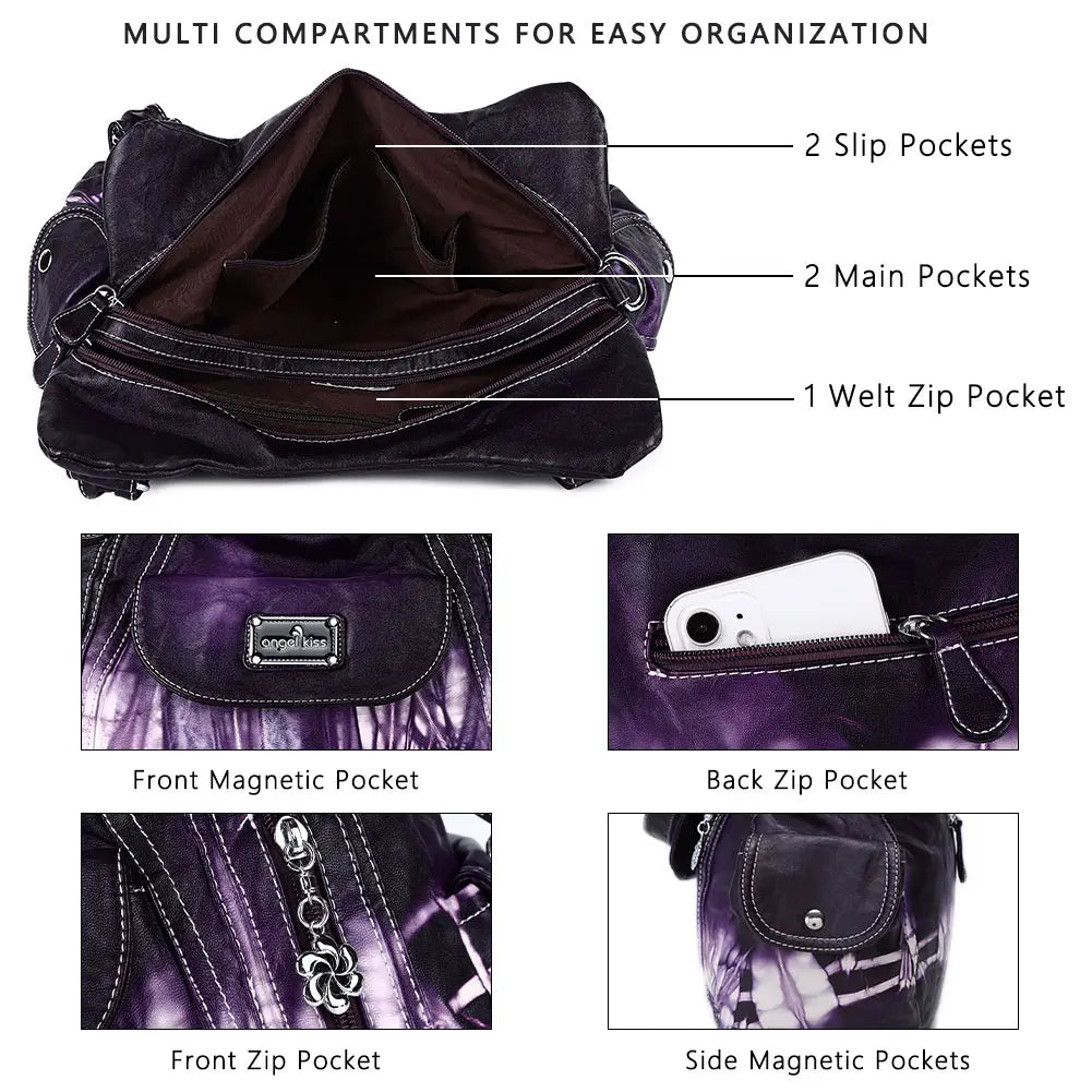 Women Handbag With High Quality Washed PU Multi-function Bag