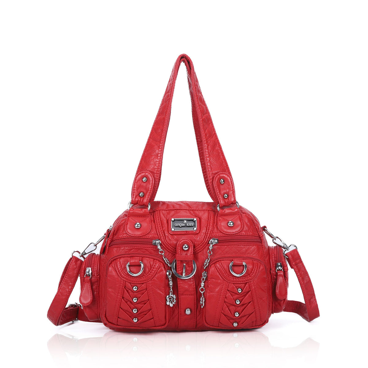 Studded Ring-Detail Multi-Pocket Shoulder Bag