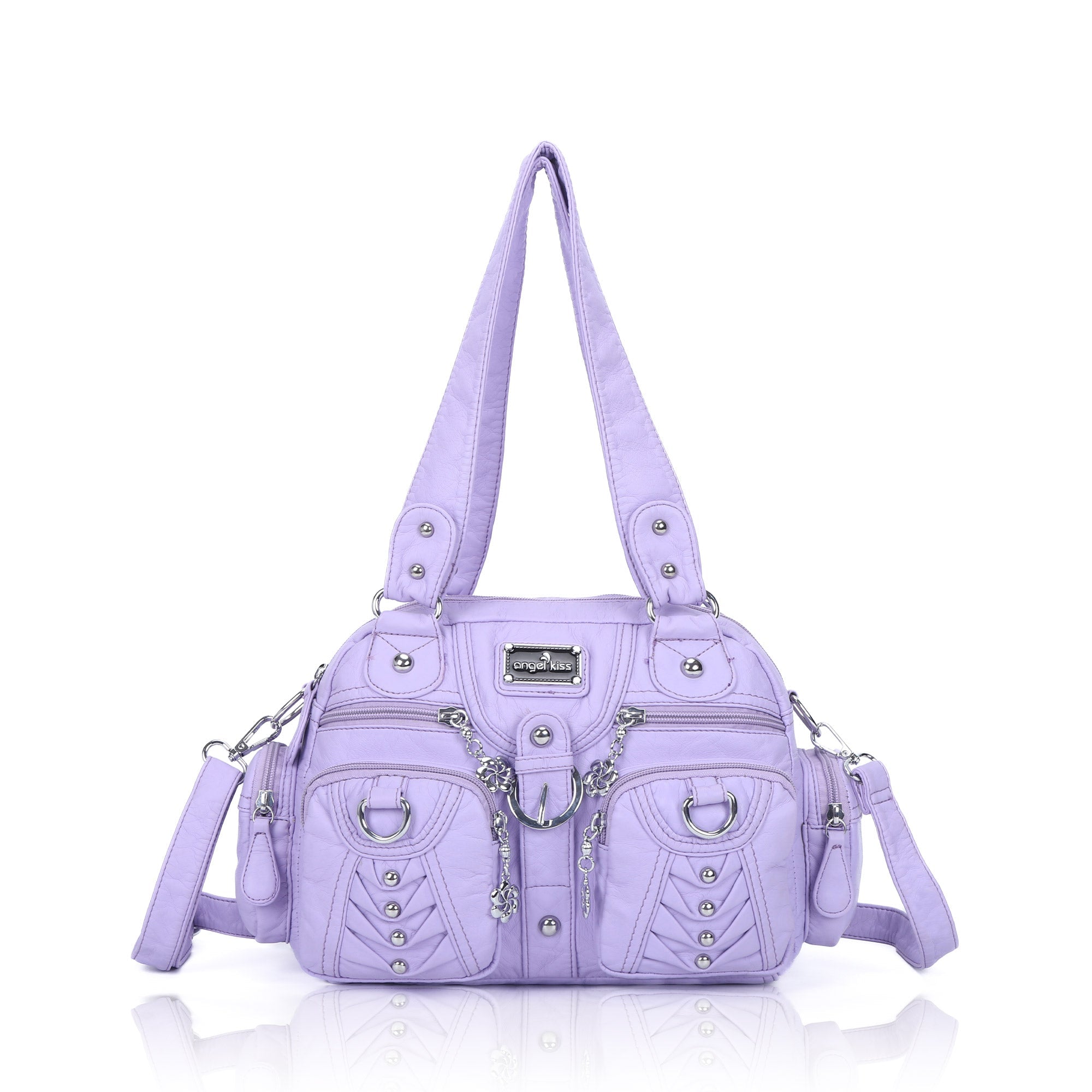 Studded Ring-Detail Multi-Pocket Shoulder Bag