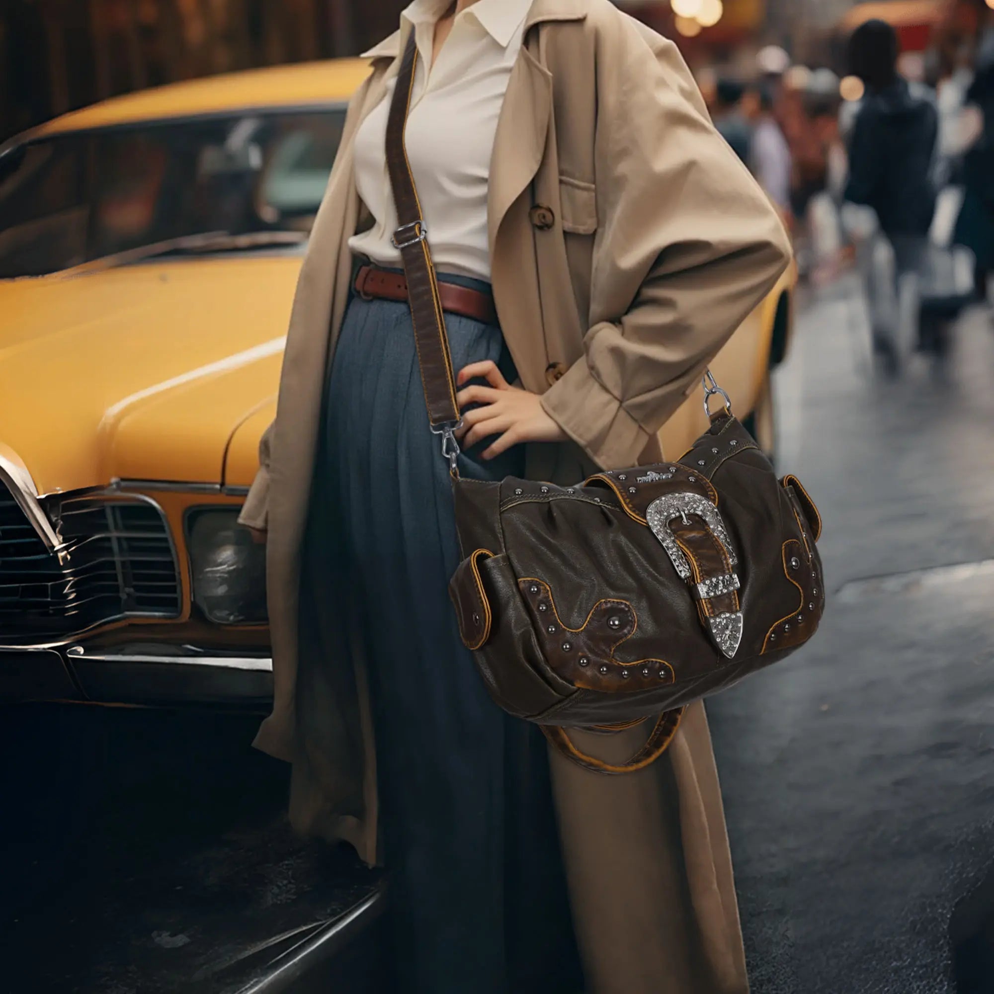 Everyday Hobo Shoulder Bag with Contrast Trim Details