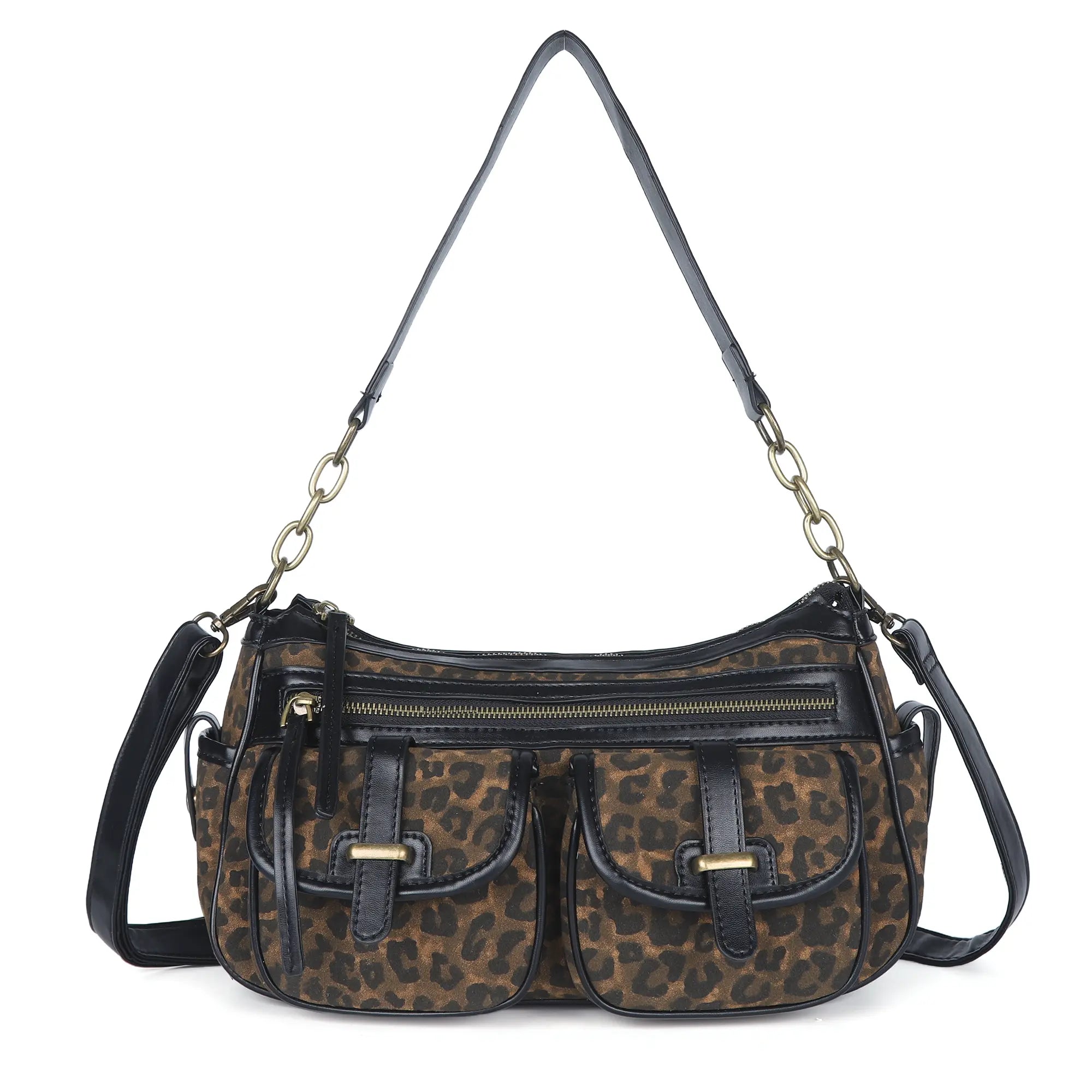 Faux Leather Leopard Print Crossbody Tote Bag - Women's Shoulder Purse