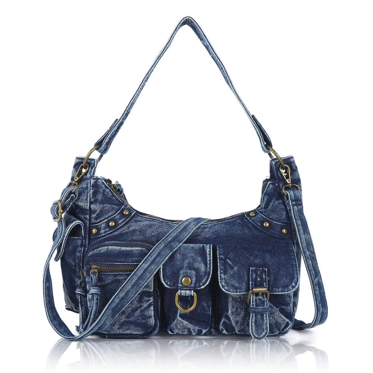 Vintage-Inspired Vegan Leather Shoulder Bag with Multi-Pocket Design