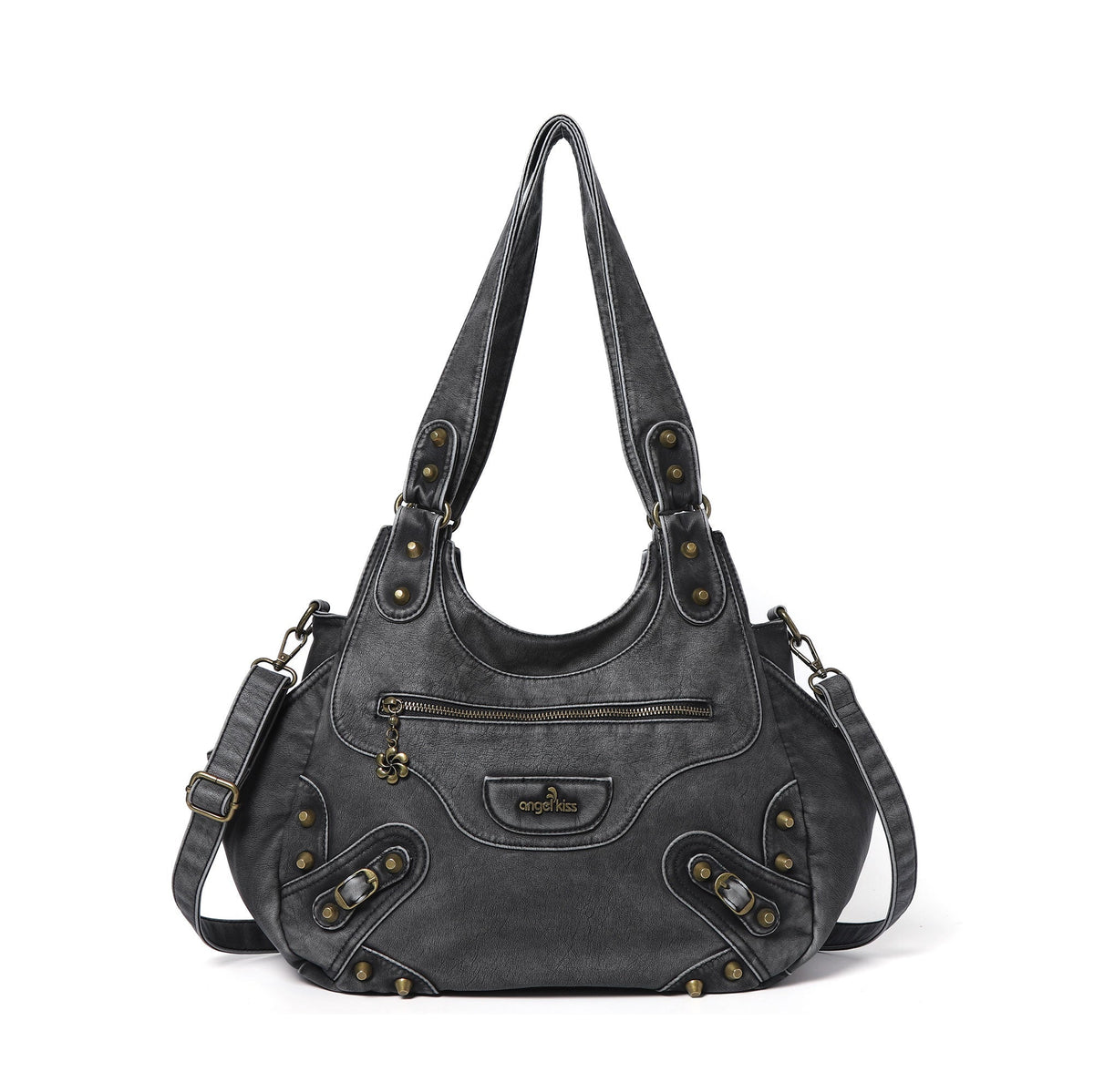 Minimalist Retro-Style Vegan Leather Bag with Stud Details and Large Capacity