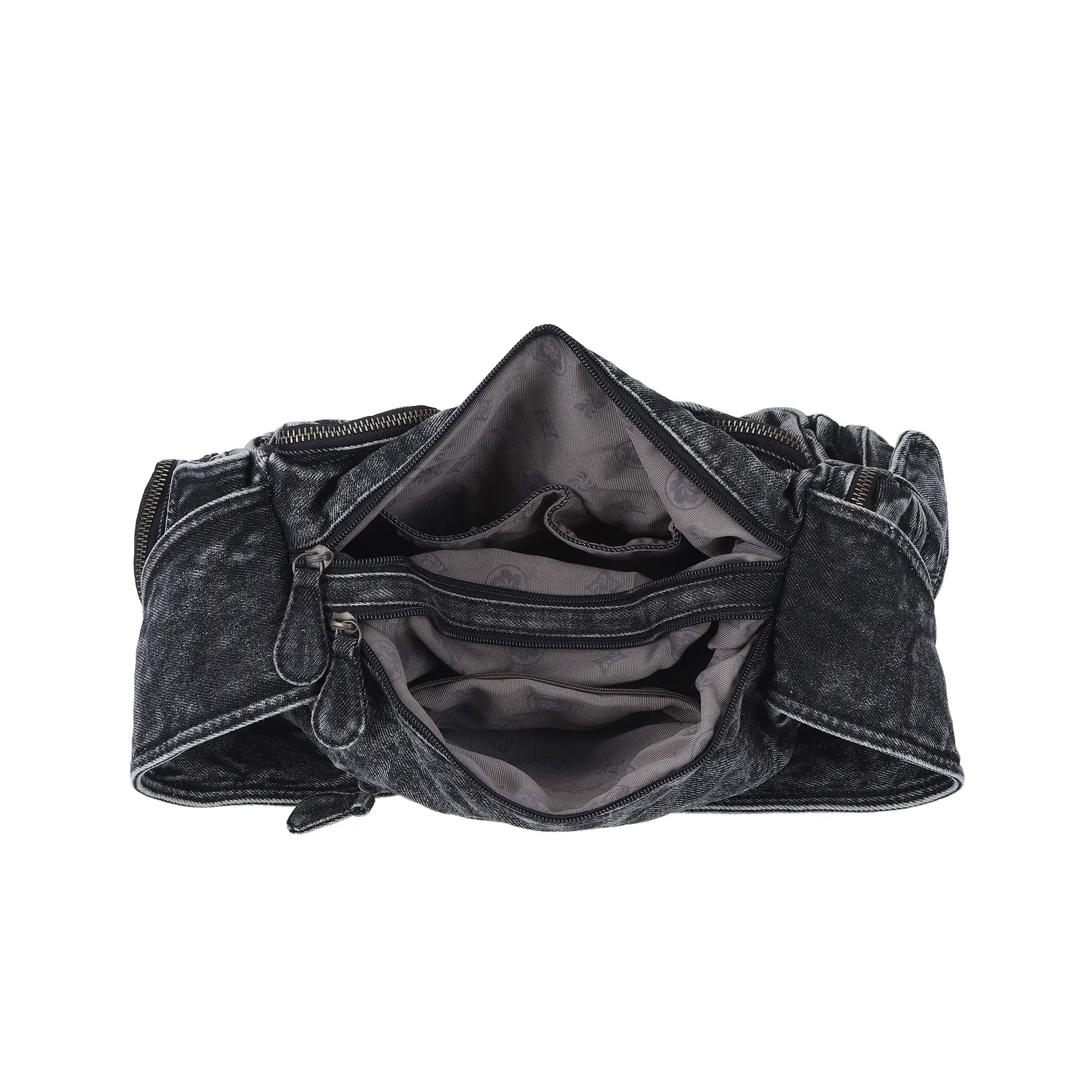 Everyday Washed Denim Multi-Pocket Cargo Shoulder Bag