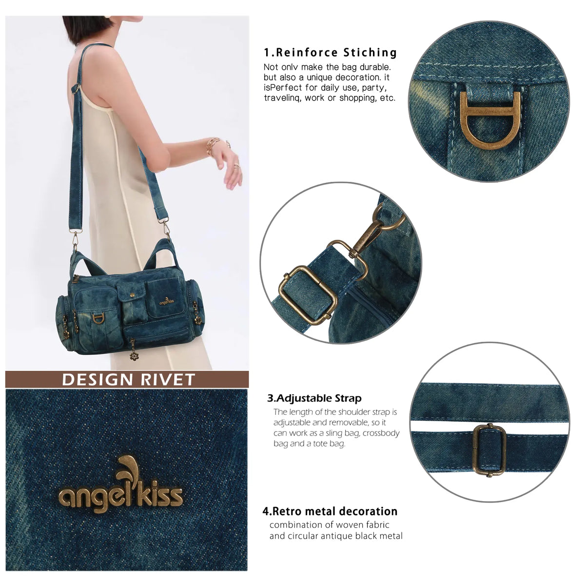 Utility Multi-Pocket Satchel Shoulder & Crossbody Bag