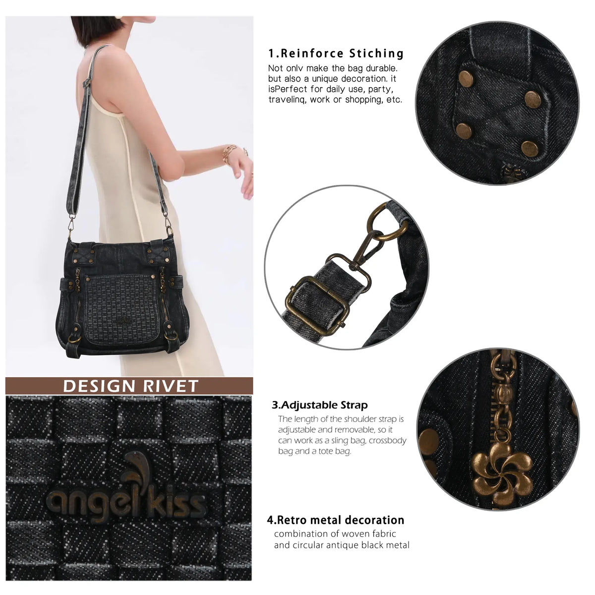 Vintage Washed Denim Shoulder Wallet – Retro Fashion Style