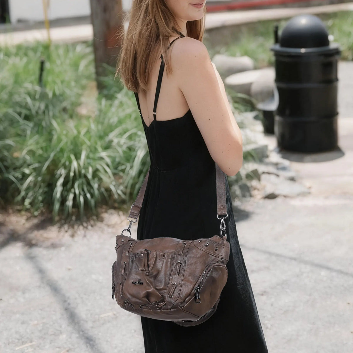 Multi-Pocket Crescent Hobo Shoulder Bag