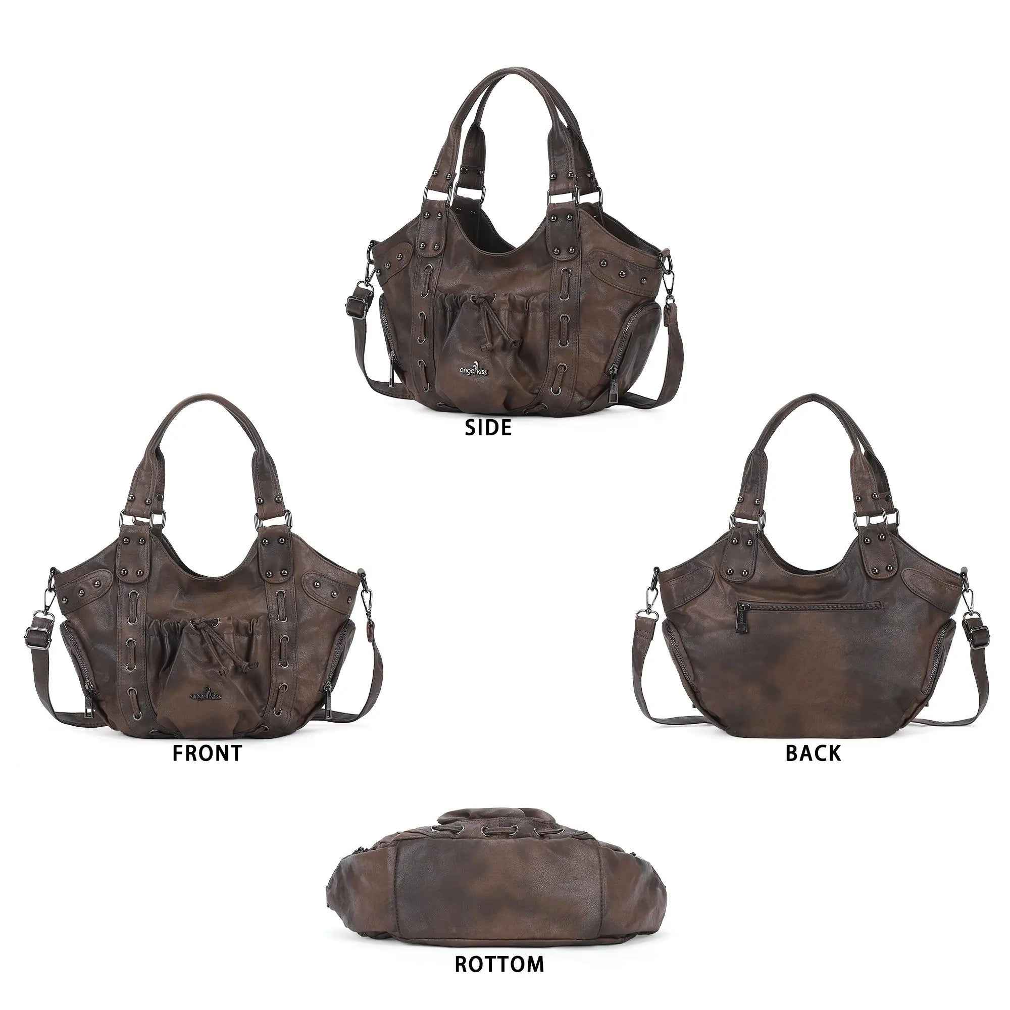Multi-Pocket Crescent Hobo Shoulder Bag
