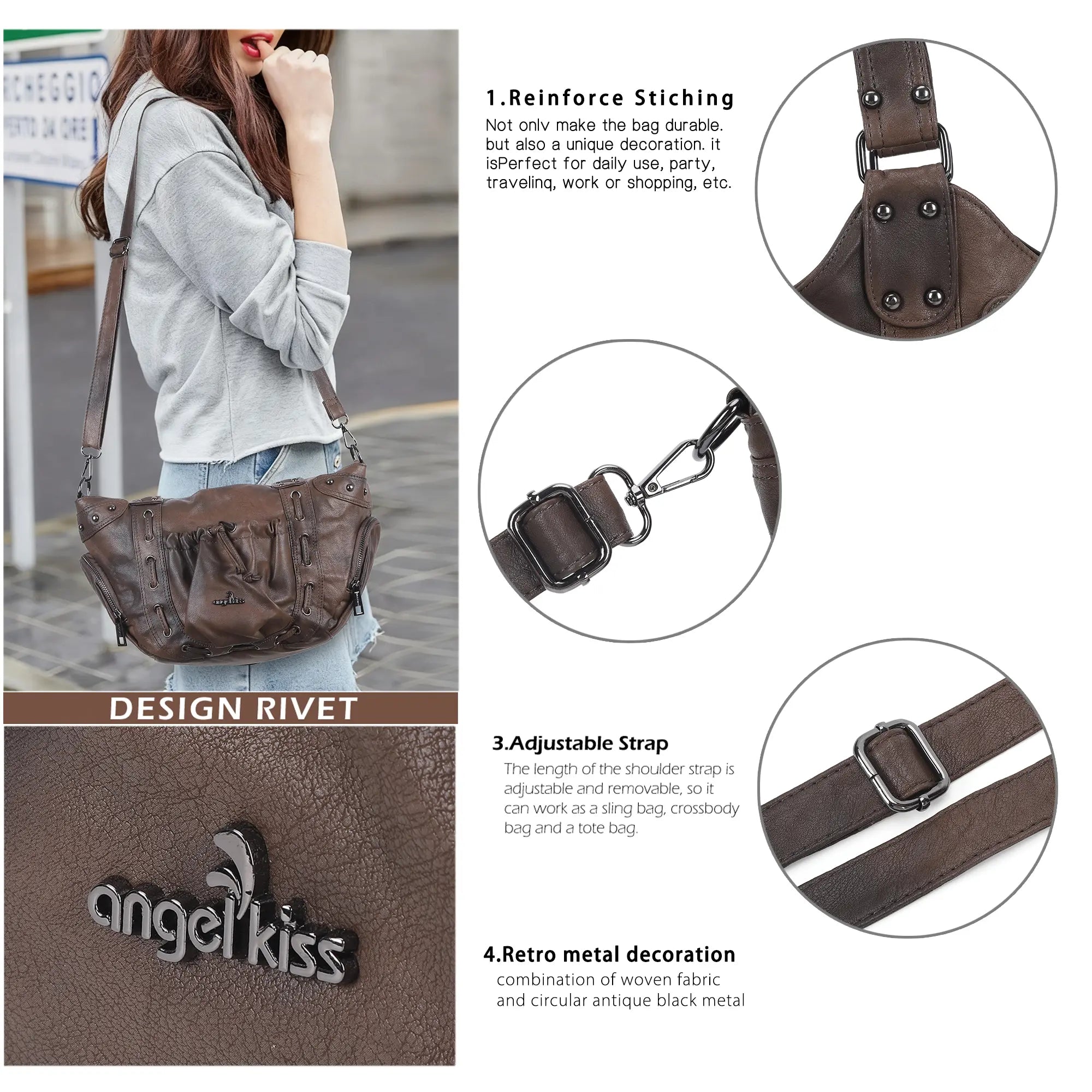 Multi-Pocket Crescent Hobo Shoulder Bag