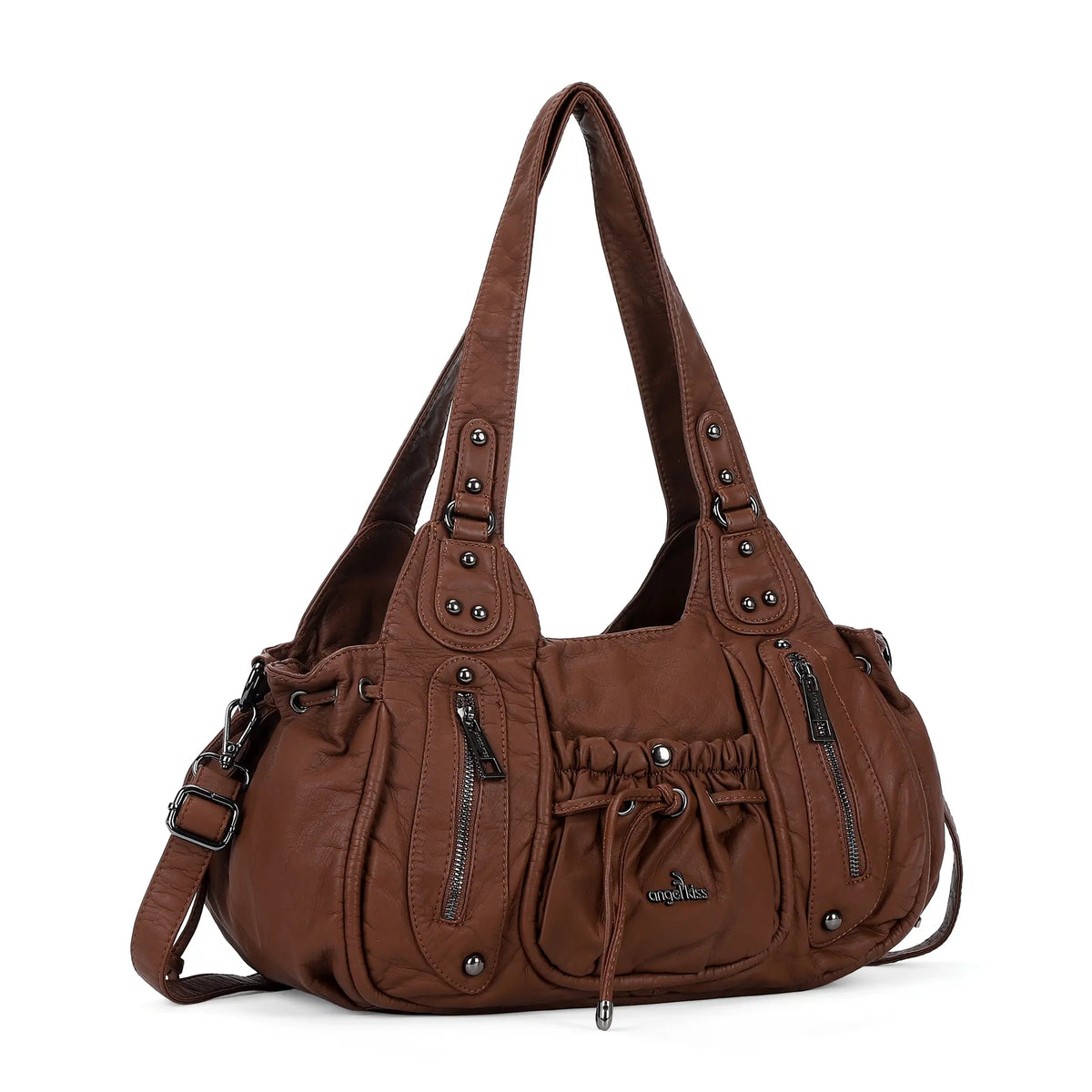 Multi-Pocket Vegan Leather Tote Shoulder Bag