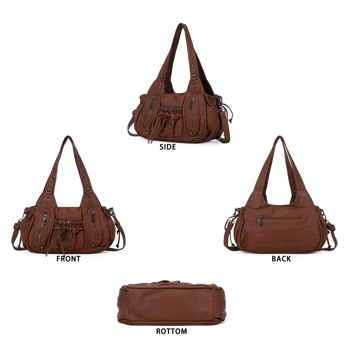 Multi-Pocket Vegan Leather Tote Shoulder Bag