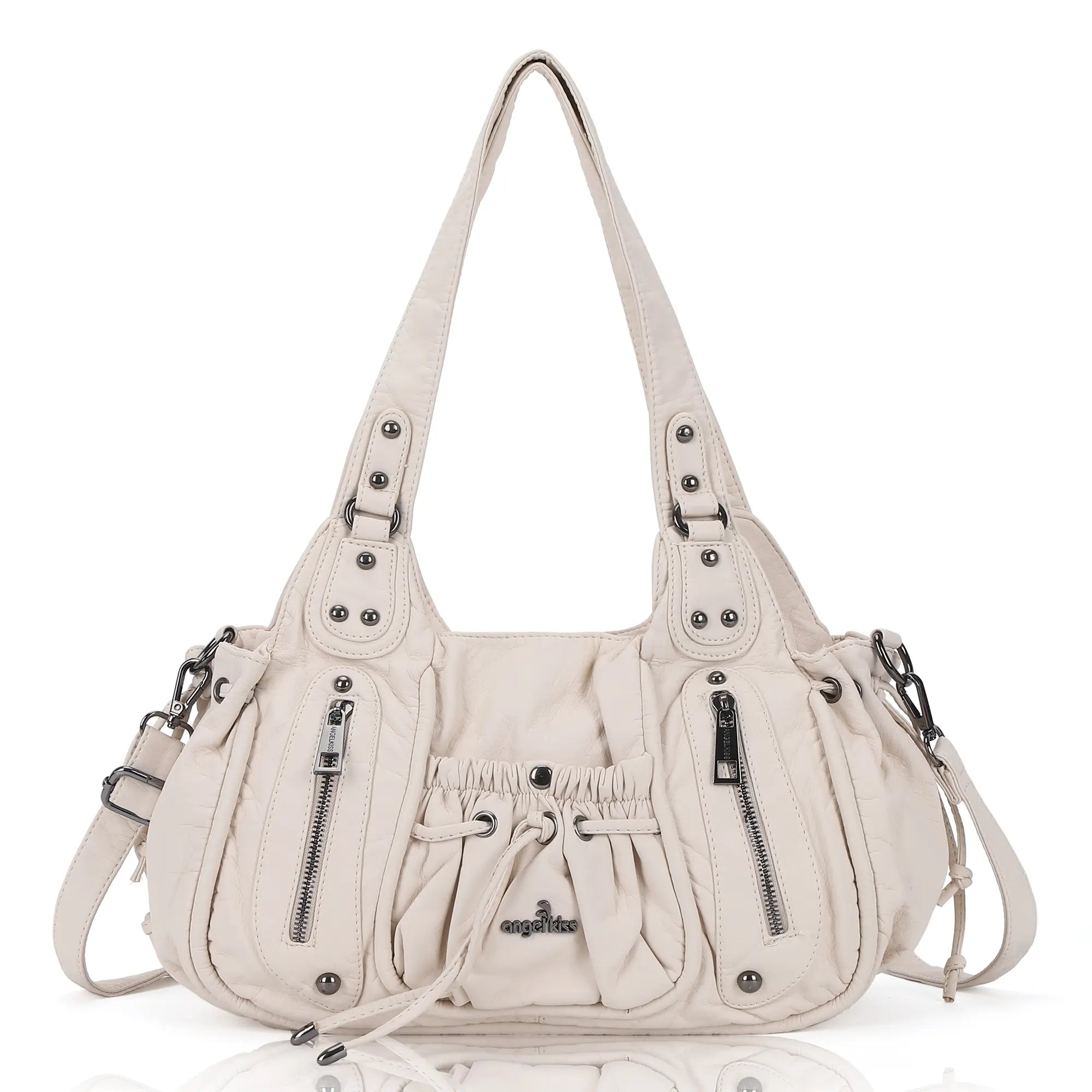 Multi-Pocket Vegan Leather Tote Shoulder Bag