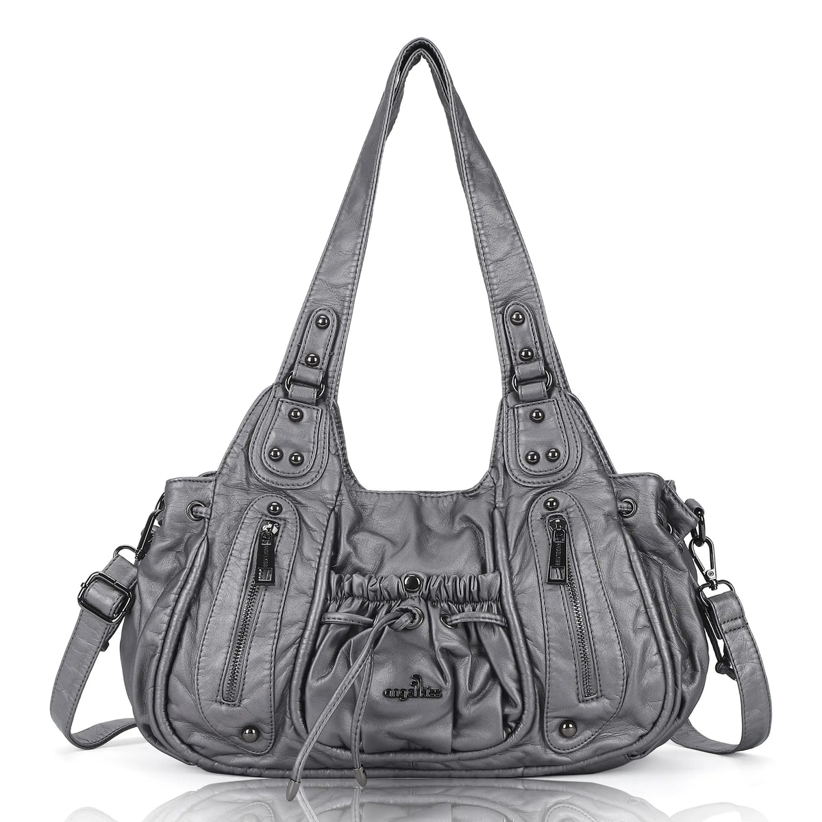 Multi-Pocket Vegan Leather Tote Shoulder Bag