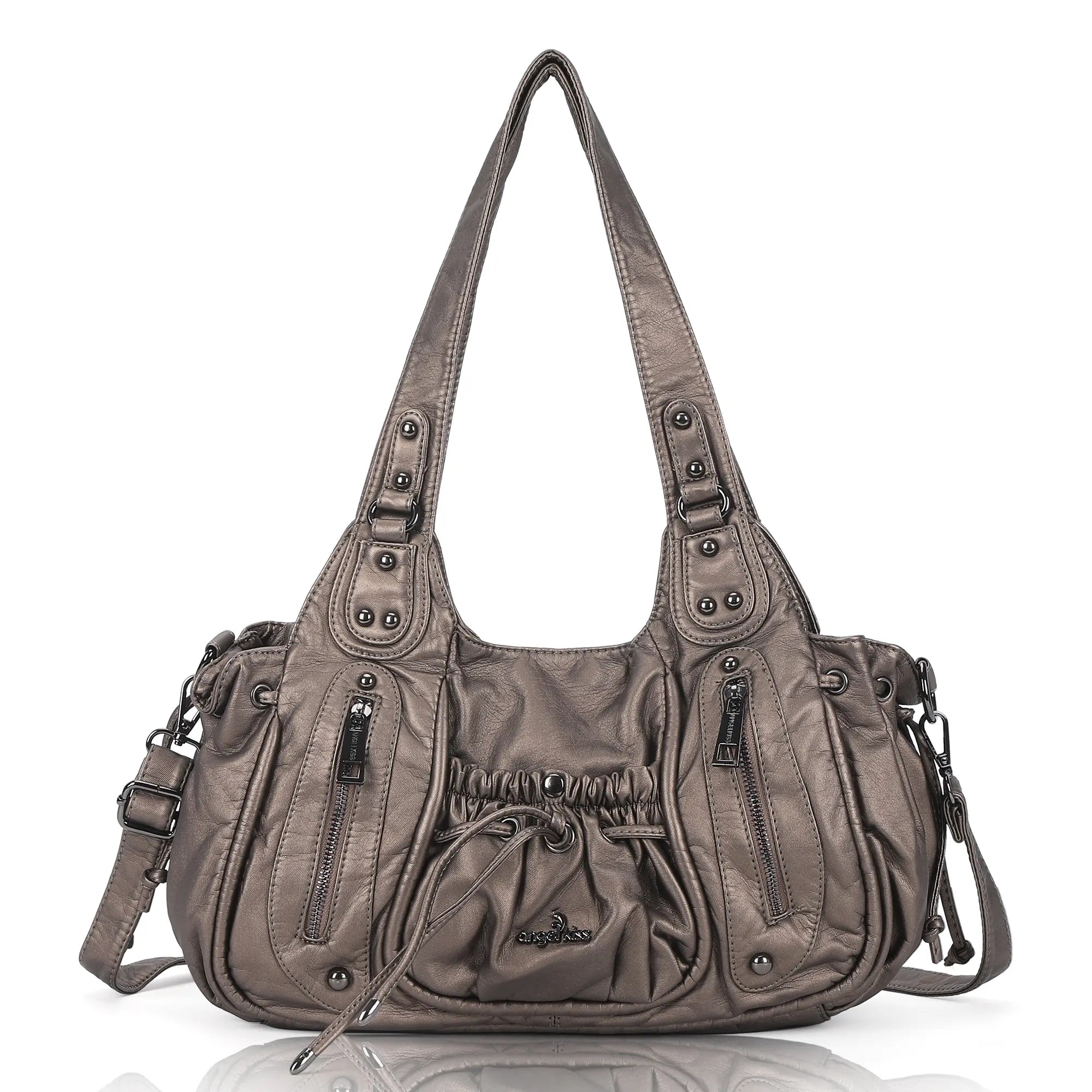 Multi-Pocket Vegan Leather Tote Shoulder Bag
