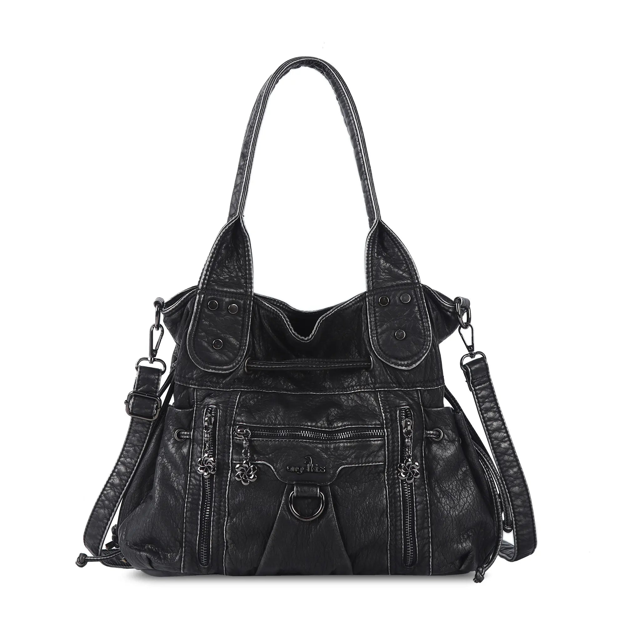 Slouchy Vegan Leather Multi-Pocket Tote Bag, Shoulder & Crossbody