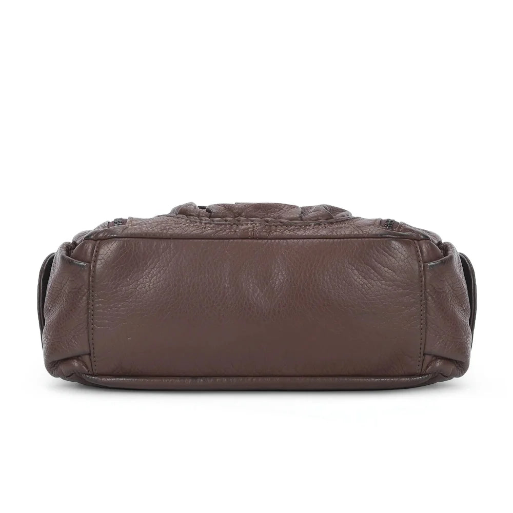 Vegan Leather Shoulder Handbag – Vintage Multi-Pocket Tote Bag