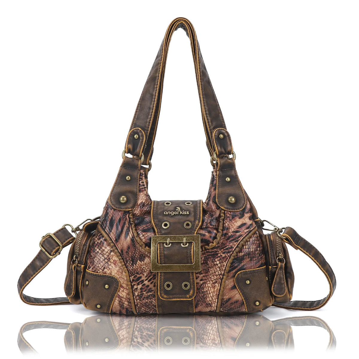 Retro Trend Patchwork Leopard Print Vegan Leather Shoulder Tote Bag