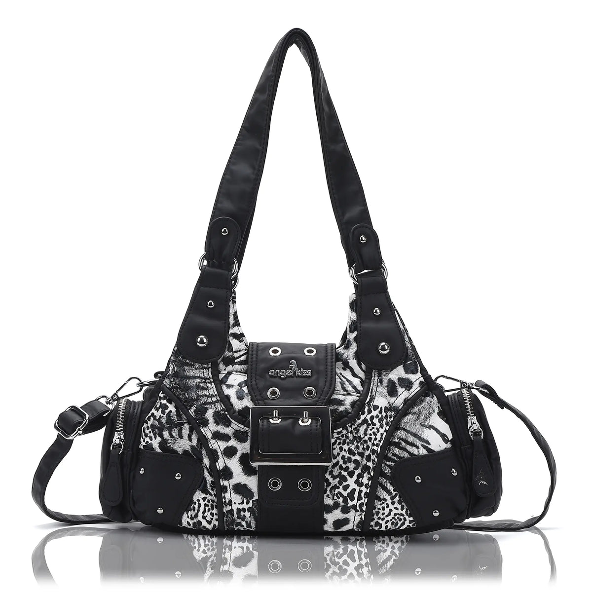 Retro Trend Patchwork Leopard Print Vegan Leather Shoulder Tote Bag