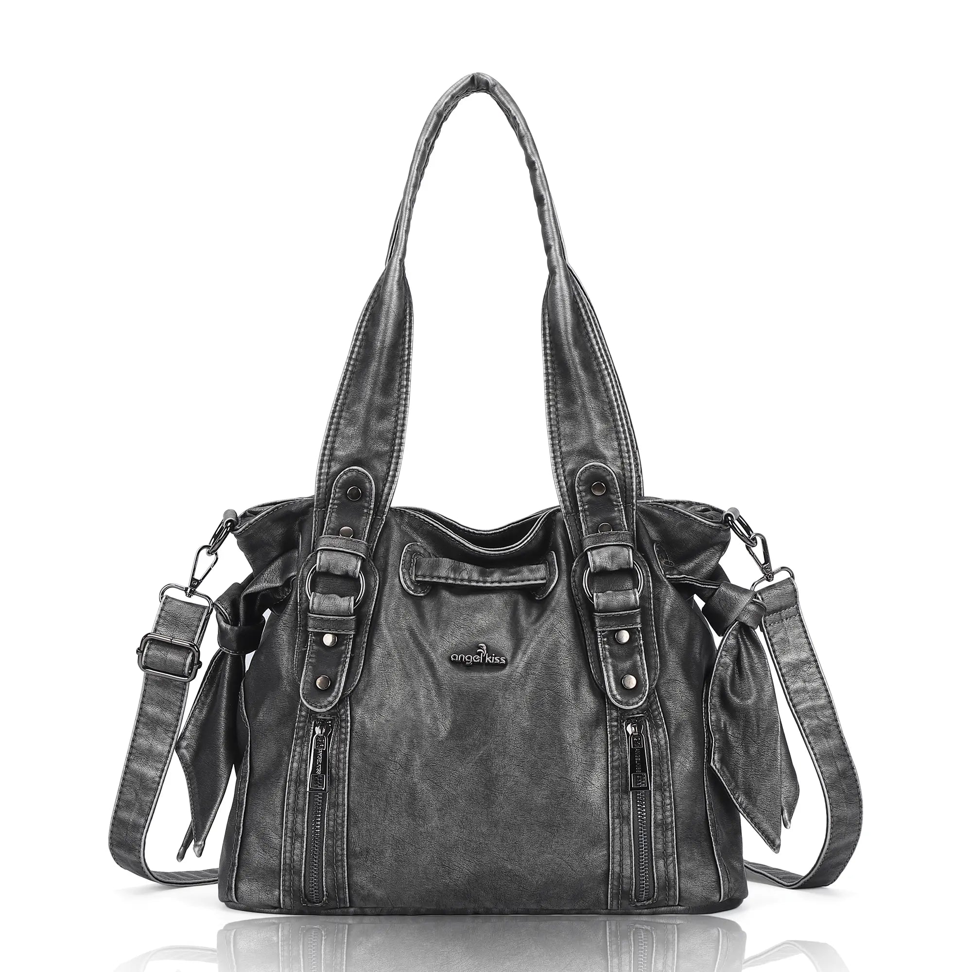 Angelkiss Vintage PU Tote Bag | Large Capacity Shoulder & Crossbody Handbag for Everyday Use