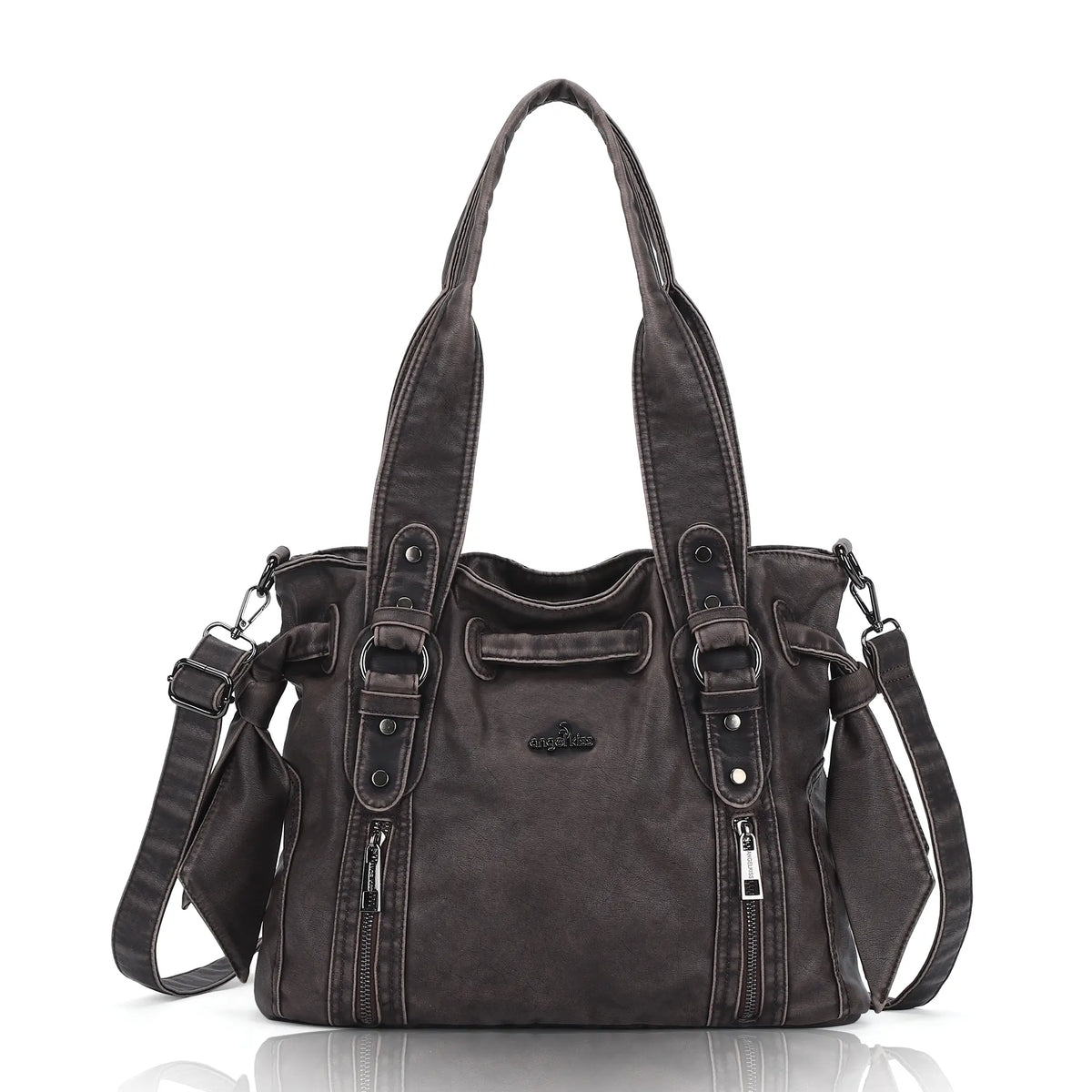 Angelkiss Vintage PU Tote Bag | Large Capacity Shoulder & Crossbody Handbag for Everyday Use