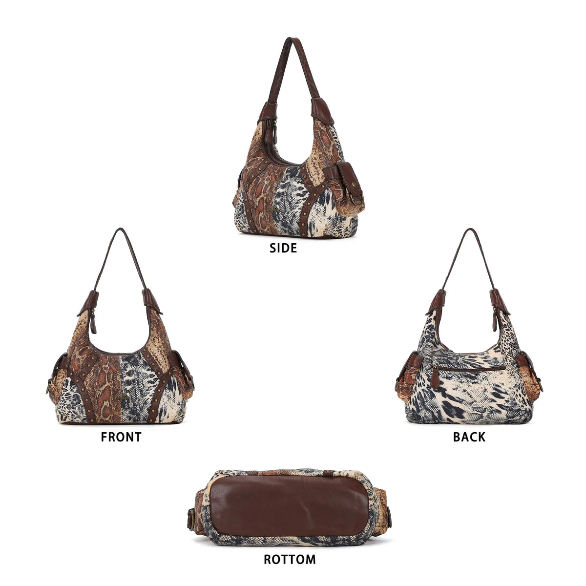 Modern Trendy Vintage Vegan Leather Hobo Tote Shoulder Bag