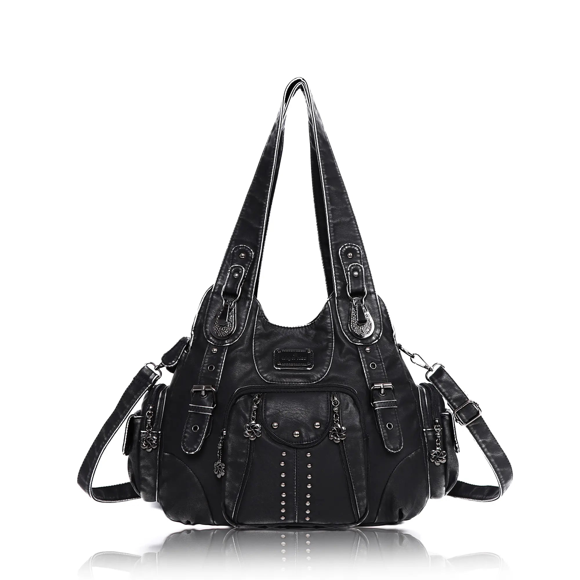 Washed Leopard Print Vintage Multi-Pocket Shoulder Bag for Women