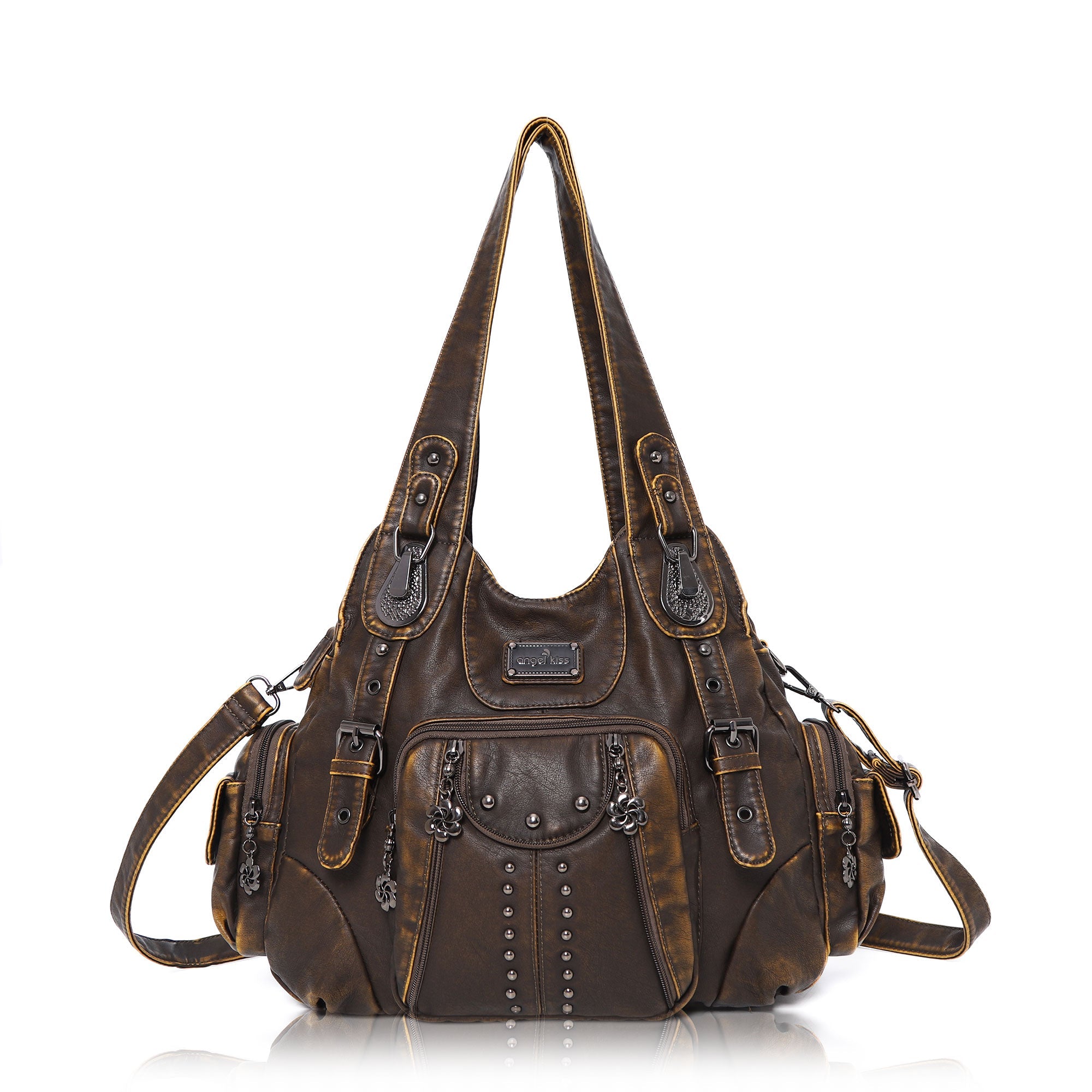 Washed Leopard Print Vintage Multi-Pocket Shoulder Bag for Women