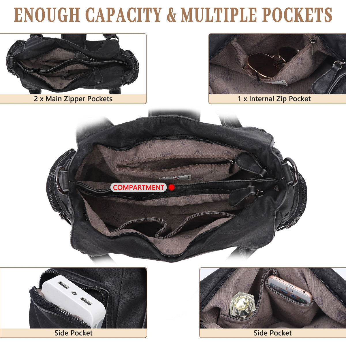 Women's Retro Fashion Multi-compartment Large Capacity Hobo Bag