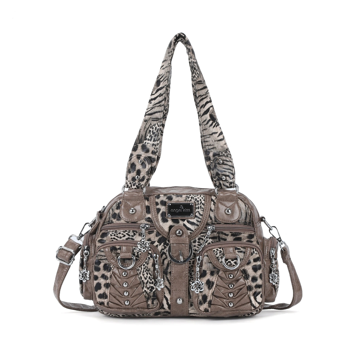 Fashion Multi-Pocket Compartment Leopard Print Handbag