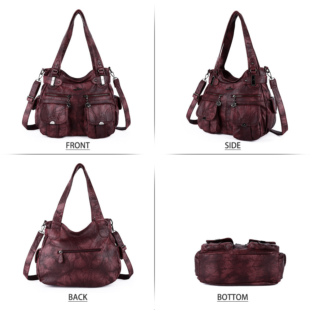 Tie-Dye Washed Vegan Leather Multi-Pocket Hobo Bag