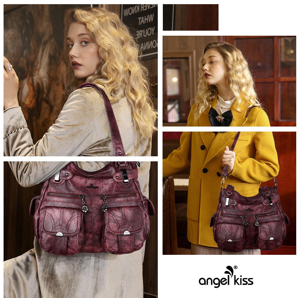 Tie-Dye Washed Vegan Leather Multi-Pocket Hobo Bag