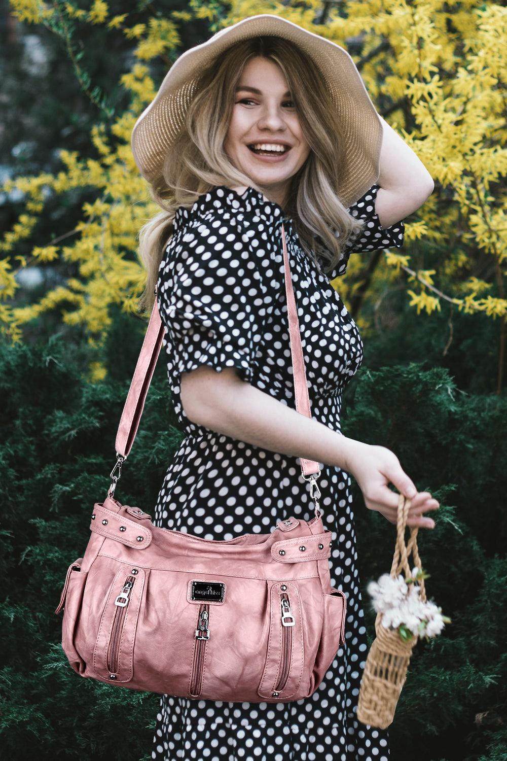 Washed Multi-Zip Hobo Shoulder Bag