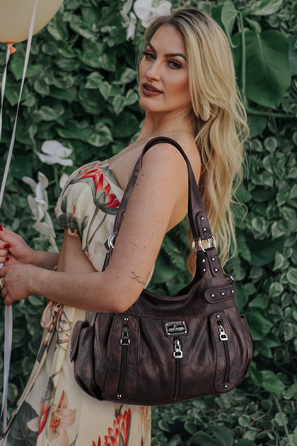 Washed Multi-Zip Hobo Shoulder Bag