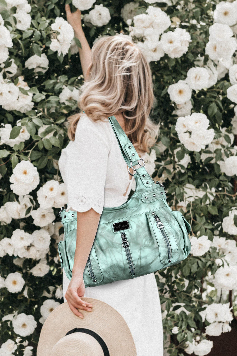 Washed Multi-Zip Hobo Shoulder Bag