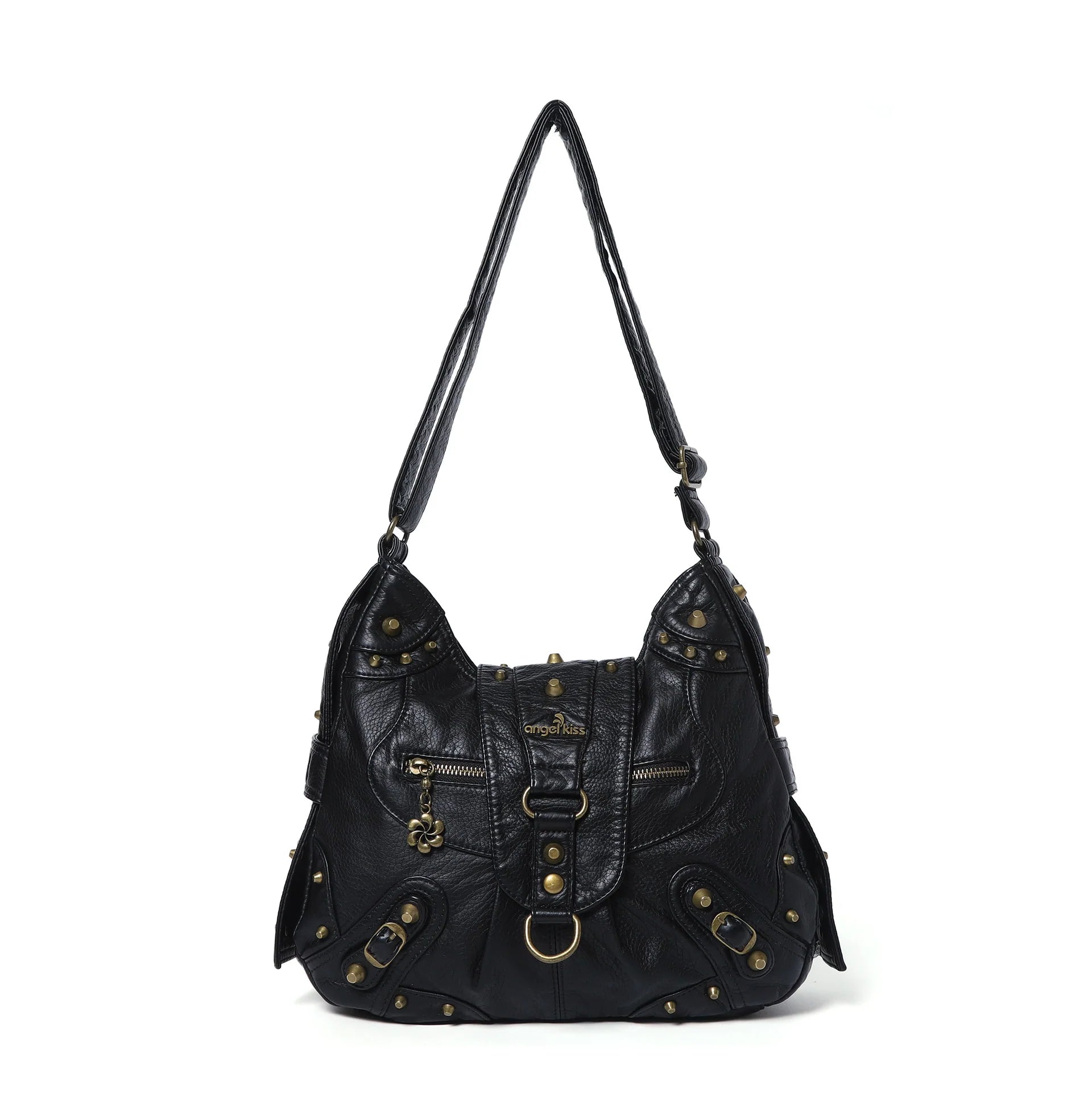 Vintage Studded Curved Hobo Crossbody Bag