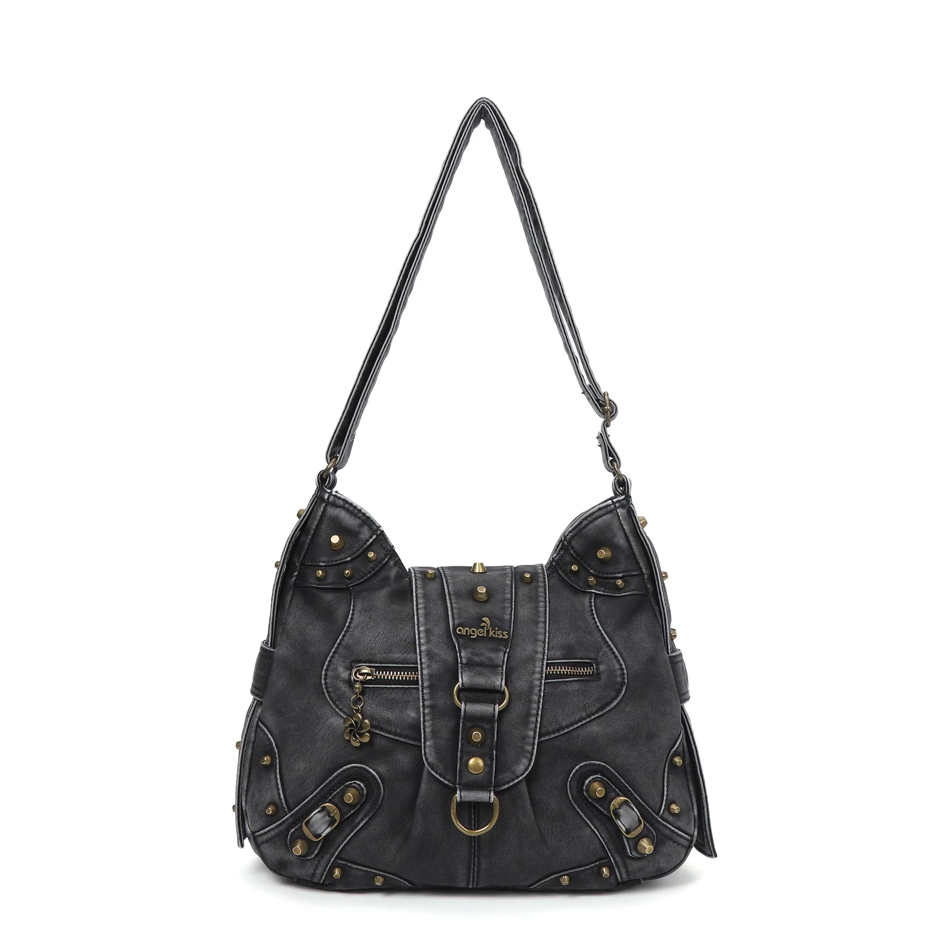 Vintage Studded Curved Hobo Crossbody Bag
